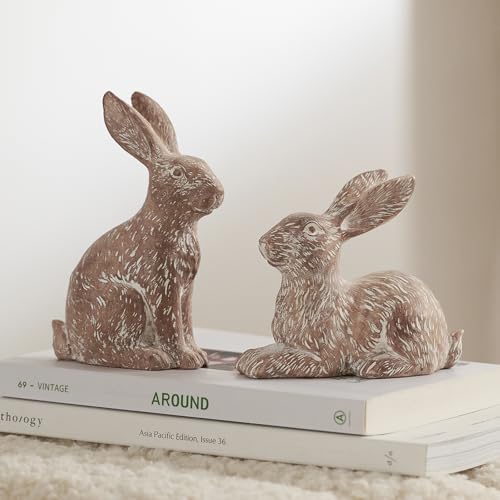 Set aus 2 Osterhasen Figuren aus Resin, Braune Hase Deko für Frühlings- und Osterdekoration, Modernes Osterhasen Figuren Set für Tisch, Fensterbank und Regal, Ostern Dekoration, Geschenkidee Set aus 2 Osterhasen Figuren aus Resin, Braune Hase Deko für Frühlings- und Osterdekoration, Modernes Osterhasen Figuren Set für Tisch, Fensterbank und Regal, Ostern Dekoration, Geschenkidee von DN DECONATION