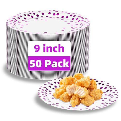 DN DENNOV weiße und lila gepunktete Partyteller. 9-Zoll-Dot-Pappteller für Geburtstage von Kindern, Frauen und Männern, Hochzeiten, Picknicks und Jubiläumsdekorationen. Packung mit 50 Stück DN DENNOV weiße und lila gepunktete Partyteller. 9-Zoll-Dot-Pappteller für Geburtstage von Kindern, Frauen und Männern, Hochzeiten, Picknicks und Jubiläumsdekorationen. Packung mit 50 Stück von DN DENNOV