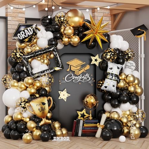 Ballonbogen-Set für Abschlussfeiern, 135-teilig, goldfarben, schwarz, weiß, für Abschlussdekorationen 2025 Ballonbogen-Set für Abschlussfeiern, 135-teilig, goldfarben, schwarz, weiß, für Abschlussdekorationen 2025 von DNBOD
