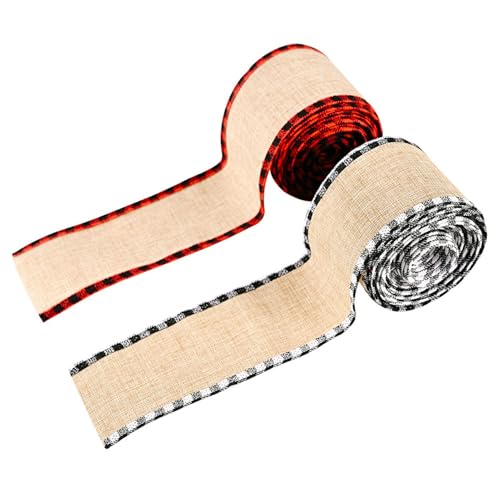 Weihnachtsband, festliches Weihnachtsband, 2 Rollen, kariert, Drahtrand, Bastelband, 6 m, Weihnachtsbaumwickel, gemustertes Weihnachtsband, Bauernhaus-Bastelband zum Verpacken von Kranz Weihnachtsband, festliches Weihnachtsband, 2 Rollen, kariert, Drahtrand, Bastelband, 6 m, Weihnachtsbaumwickel, gemustertes Weihnachtsband, Bauernhaus-Bastelband zum Verpacken von Kranz von DNCG