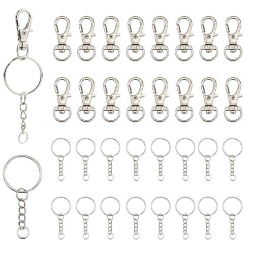 100 Stück 25mm Kleine Schlüsselringe, 50 Stück Kette mit Spaltringe, 50 Stück Karabinerhaken schlüsselkarabiner, Karabiner Schlüsselanhänger für Schlüssel Handwerk DIY, Schmuckherstellung von DNDGDLUA