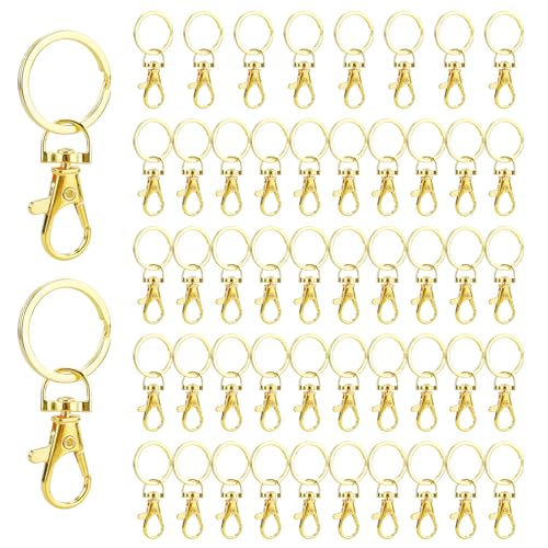100 Stück Schlüsselring, 50 Stück Drehbare Karabinerhaken und 50 Stück Schlüsselringe, Schlüsselanhänger Clip Haken Drehverschlüsse für DIY Craft Making Schmuck Schlüsselanhänger Zubehör (Gold) von DNDGDLUA