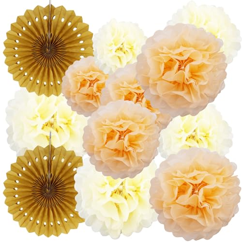 12 Stück beige Pompons aus Seidenpapier, hellbraun, Dekoration für Geburtstag, Papierfächer, Pompon-Set, braun, für Hochzeit, Babyparty, Valentinstag 12 Stück beige Pompons aus Seidenpapier, hellbraun, Dekoration für Geburtstag, Papierfächer, Pompon-Set, braun, für Hochzeit, Babyparty, Valentinstag von DNDGDLUA