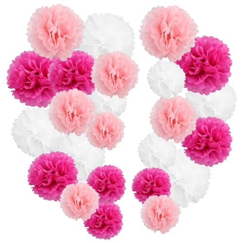 24er Pompons Deko Rosa, Hochzeitsdeko, Einschulung Deko,Seidenpapier Pompoms, Kommunion Dekoration FüR Geburtstag, Hochzeit,Valentinstag(Hellrosa, Rosa, Weiß) von DNDGDLUA