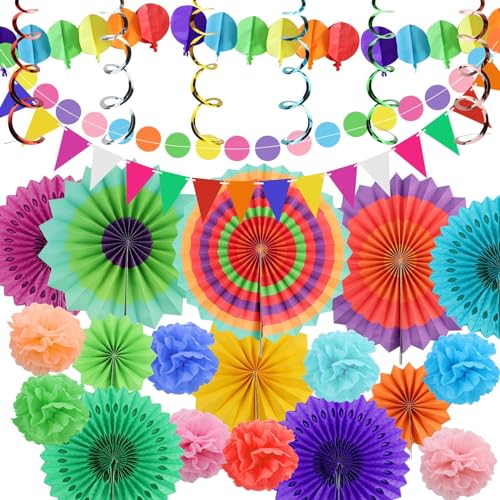33 Stück mit hängenden Papier Lüfter, Regenbogen Pompons, Tissue Bänder und Wimpelketten Girlande für Bunte Party Deko für Weihnachten Event , Geburtstage und Karneval 33 Stück mit hängenden Papier Lüfter, Regenbogen Pompons, Tissue Bänder und Wimpelketten Girlande für Bunte Party Deko für Weihnachten Event , Geburtstage und Karneval von DNDGDLUA