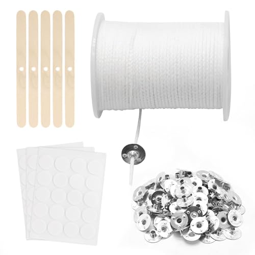 6100cm Kerzendocht Baumwolle, Geflochtene Flachdocht, Rauchfrei Kerzen Dochten Set, Geruchlos Natürlichen Candle Wick mit 100 Stück Dochthalter für DIY Kerzenherstellung Weihnachten 6100cm Kerzendocht Baumwolle, Geflochtene Flachdocht, Rauchfrei Kerzen Dochten Set, Geruchlos Natürlichen Candle Wick mit 100 Stück Dochthalter für DIY Kerzenherstellung Weihnachten von DNDGDLUA