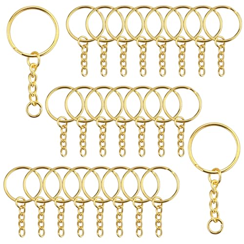 DNDGDLUA 100 Stück Schlüsselringe, Schlüsselring mit Kette, 25mm Schlüsselanhänger mit Spaltringe, Schlüsselring Zubehör Schlüssel Kette, für DIY Craft Making Schmuck, Schlüssel Handwerk (Gold) von DNDGDLUA