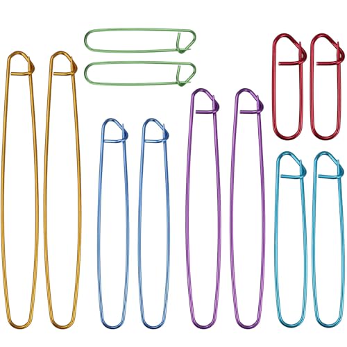 DNDGDLUA 12 Stück Stricken Maschenhalter Groß Set, 6 Größen Aluminium Häkelnadeln Stricknadel Nadelhaken Nähmarker Stricken Spender Zubehör, für Decken Schals DIY Handwerk Nähwerkzeug Pullover Schmuck von DNDGDLUA
