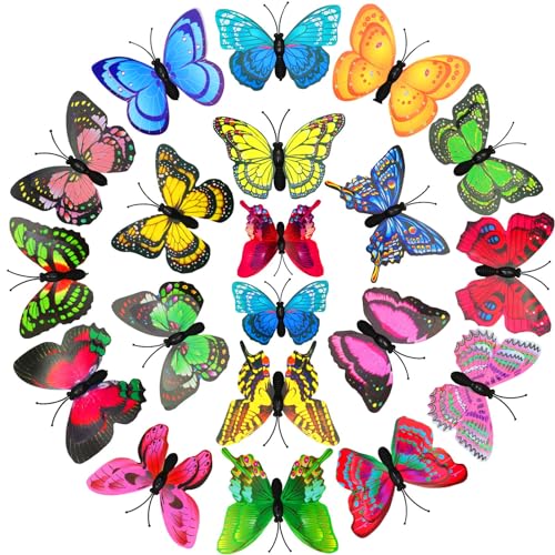 DNDGDLUA 20 Stück Bunte Schmetterlinge Deko mit Sicherheitsnadeln, PVC Schmetterling Brosche, für Kinderzimmer Deko, Dekoration Curtains, Dining Table, Büro (Zufällige Farben) von DNDGDLUA