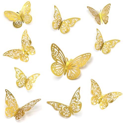 DNDGDLUA 48 Stück Deko-Aufkleber, Schmetterling, Gold, Wandaufkleber, Schmetterling, 3D, realistischer Schmetterling, für Deko Kuchen, Ballon, Blume, Spiegel, Bilderrahmen, Geschenk DNDGDLUA 48 Stück Deko-Aufkleber, Schmetterling, Gold, Wandaufkleber, Schmetterling, 3D, realistischer Schmetterling, für Deko Kuchen, Ballon, Blume, Spiegel, Bilderrahmen, Geschenk von DNDGDLUA