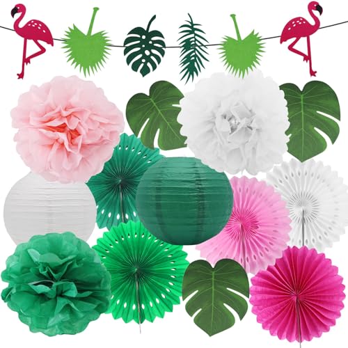 Garden Party, Dekoration zum Geburtstag, grüne Blätter, tropische Party-Poms, Party-Pompons, Hawaii-Strand, Dekoration von Flamingo, Poolparty von DNDGDLUA