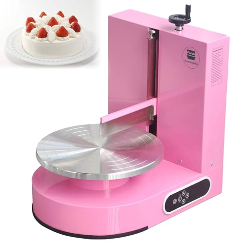 4-12 Zoll Kuchen Automatischer Drehteller Tortengussmaschine, Geburtstagskuchen Creme Glatte，mit LED-Display,Drehteller mit verstellbarem Abstreifer Pink von DNEPEI