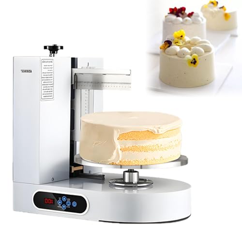 4-12 Zoll Kuchen Automatischer Drehteller Tortengussmaschine, Geburtstagskuchen Creme Glatte，mit LED-Display,Drehteller mit verstellbarem Abstreifer White von DNEPEI