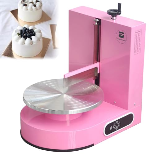 Automatische Kuchencreme-Verteilmaschine, Halbautomatische Maschine zum Glätten und Überziehen von Geburtstagstorten, 4-12 Zoll großen Kuchen, Drehteller mit verstellbarem Schaber Pink von DNEPEI