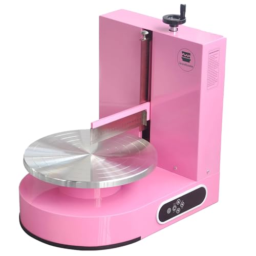 Automatische Kuchencreme-Verteilmaschine, Halbautomatische Maschine zum Glätten und Überziehen von Geburtstagstorten, 4-12 Zoll großen Kuchen, Drehteller mit verstellbarem Schaber Pink von DNEPEI