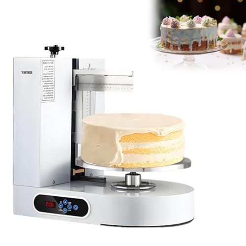 Automatische Kuchencreme-Verteilmaschine, Halbautomatische Maschine zum Glätten und Überziehen von Geburtstagstorten, 4-12 Zoll großen Kuchen, Drehteller mit verstellbarem Schaber White von DNEPEI