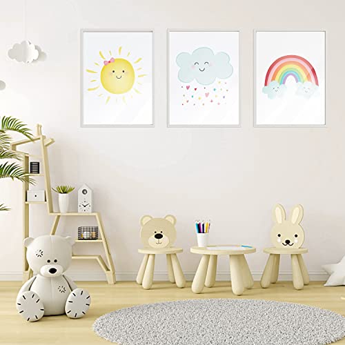 Bilder Kinderzimmer Poster Babyzimmer Mädchen Deko Boho Wandbilder Regenbogen Wolken Sonne Ohne Rahmen für Wohnzimmer Schlafzimmer Wandbild Kinder Junge Mädchen(Farbe) von DNGH
