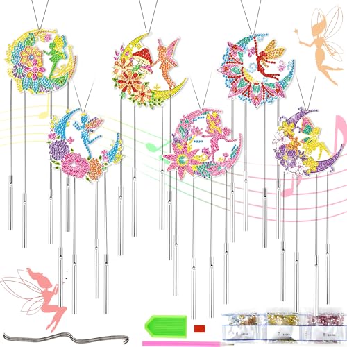 Diamond Painting Windspiele Sonnenfänger Bastelsets 6tlg Elfen Diamanten auf Doppelseitig Wind Chimes Anhänger Set Bastelset für Fensterdeko Gartendeko Bastelhandwerk Geschenke Mehrfarbig von DNGH