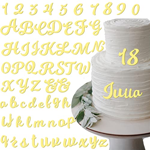 Tortendeko Buchstaben Gold Acryl 64 pcs Spiegelbuchstaben für Torte Deko Zahlen 0-9 und A-Z Großbuchstaben Kleinbuchstaben set Kuchen Deko für Geburtstag Hochzeit Jubiläum Party Feier von DNGH
