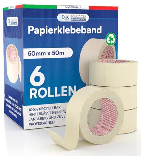 6x Malerband 50mm x 50m - Malerkrepp Kreppband - Vielseitiges Klebeband für Malerarbeiten ohne Lösungsmittel - Abklebeband von DNK TRADE