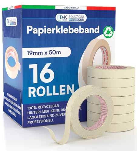 DNK TRADE 16x Malerband 19mm x 50m - Malerkrepp Kreppband - Vielseitiges Klebeband für Malerarbeiten ohne Lösungsmittel - Abklebeband für Professionelles DIY von DNK TRADE