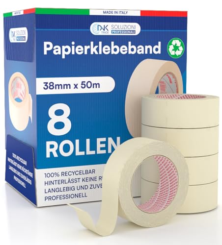 DNK TRADE 8x Malerband 38mm x 50m - Malerkrepp Kreppband - Vielseitiges Klebeband für Malerarbeiten ohne Lösungsmittel - Abklebeband von DNK TRADE