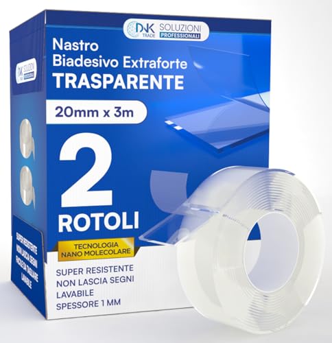 Doppelseitiges Klebeband 3 m, extra stark, transparentes und waschbares Klebeband, 2 Stück, Nano-Micro-Molekulartechnologie, insgesamt 6 m von DNK TRADE