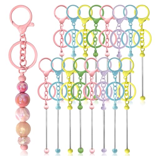 DNLEGULI Beadable Schlüsselanhänger-Stangen – 28 Stück Schlüsselanhänger-Set – Metallperlen-Schlüsselanhänger zum Basteln – DIY-Schlüsselanhänger-Zubehör – Blanko-Schlüsselanhänger für Perlen von DNLEGULI