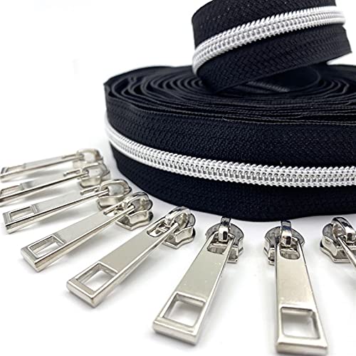 Lfang-Reißverschlüsse # 5 10 Meter Nylon Reißverschluss Rolle mit 20 stücke Reißverschluss Slider für Tasche, Mantel, Gepäck, Glatt und langlebig(Sliver zip teeth) von DNVGJUP
