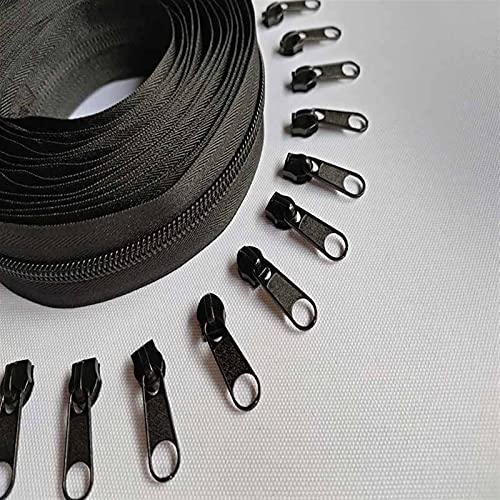Lfang-Reißverschlüsse 5# 5 meter Schwarz-Weiß-Nylon-Spulen-Reißverschluss mit 10pcs Reißverschluss Head-Tailor-Nähkraftversorgung, Glatt und langlebig(BLACK) von DNVGJUP