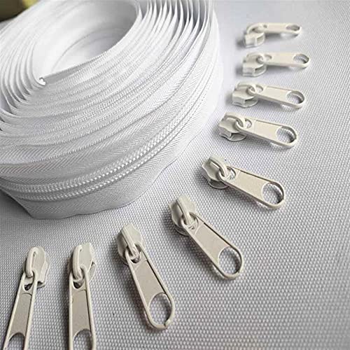 Lfang-Reißverschlüsse 5# 5 meter Schwarz-Weiß-Nylon-Spulen-Reißverschluss mit 10pcs Reißverschluss Head-Tailor-Nähkraftversorgung, Glatt und langlebig(White) von DNVGJUP
