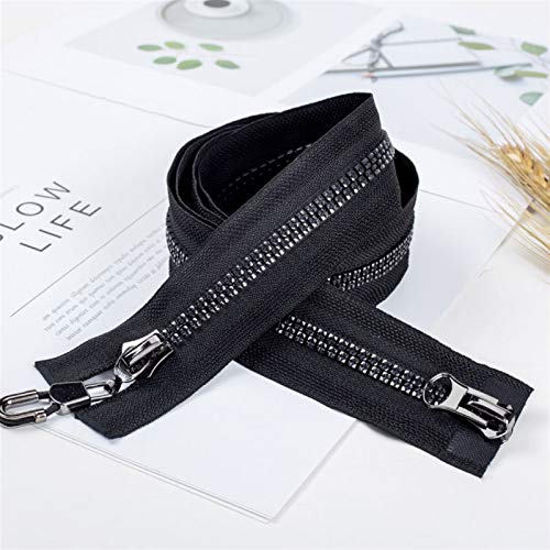 Lfang-Reißverschlüsse 8# 120cm Harz Pflaumenblüten Reißverschlüsse zum Nähen heller silberner Zähne Doppelschwanz-Daunenjacke Zipper Mode-Accessoires, Glatt und langlebig(Black) von DNVGJUP