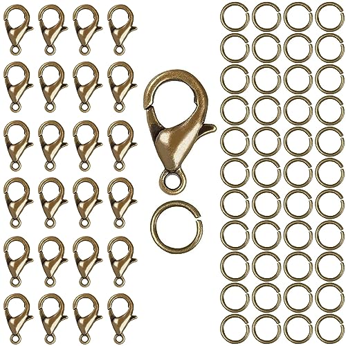 50 Stück verschlüsse für armbänder,kettenverschluss, mit 100 Biegeringe,perlen verschlüsse, karabiner schlüsselanhänger,kleine karabinerhaken,für DIY,rucksack,schlüssel(Bronze) von DOANTE
