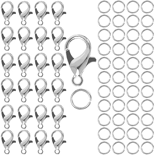 DOANTE 50 Stück verschlüsse für armbänder,kettenverschluss, mit 100 Biegeringe,perlen verschlüsse, karabiner schlüsselanhänger,kleine karabinerhaken,für DIY,Rucksack,schlüssel(Silber) von DOANTE