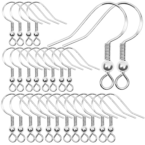 DOANTE 80 Stück Edelstahl Ohrringhaken,Ohrhänger Ohrhaken,Hypoallergenes Ohrring Haken Set,Ohrring Verschlüssen und Biegeringen zur Herstellung für DIY Ohrring Machen-925 Silber von DOANTE