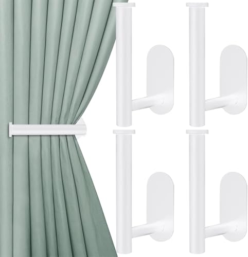 Vorhang-Raffhalter, Metall, selbstklebend, ohne Bohren, L-förmige Vorhanghaken, kein Bohren, Vorhang-Raffhalter für Zuhause, Büro, dekorative Vorhangdekoration (weiß), 4 Stück von DOBRVVGT