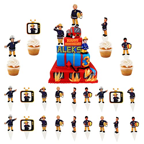 Feuerwehrmann Kuchendeko, 24pcs Fireman Cake Toppers, Feuerwehrmann Tortendeko, Geburtstagsdeko Kuchendeko, Feuerwehrmänner Kuchen Deko, Geburtstag Tortendeko von DOCHKA