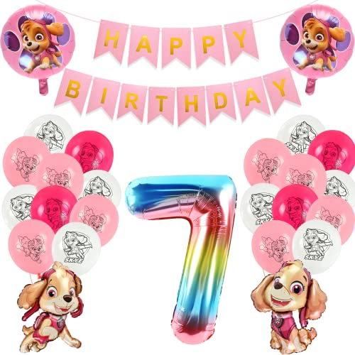 Geburtstagsballons Deko, Party Dekoration Ballons, Hunde Geburtstag Deko, Deko Ballon Rosa 7 Jahr, Happy Birthday Banner, Latex Luftballons, Folienballons für Geburtstagsfeier, Mädchen von DOCHKA