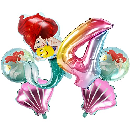 Meerjungfrau Geburtstag Deko, Meerjungfrauen Luftballon 4 Jahre, Party Luftballons Set, Geburtstagsdeko Set, Folienballons Geburtstag Mädchen, Folienballons für Kinder Geburtstag Dekoration von DOCHKA