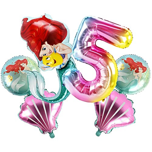 Meerjungfrau Geburtstag Deko, Meerjungfrauen Luftballon 5 Jahre, Party Luftballons Set, Geburtstagsdeko Set, Folienballons Geburtstag Mädchen, Folienballons für Kinder Geburtstag Dekoration von DOCHKA