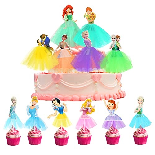 Princess Cake Topper, 12 pcs Prinzessinnen Cake Toppers, Frozen Cake Toppers Geburtstag, Tortendeko Prinzessinnen, für Kindergeburtstag Party Cake Dekoration von DOCHKA