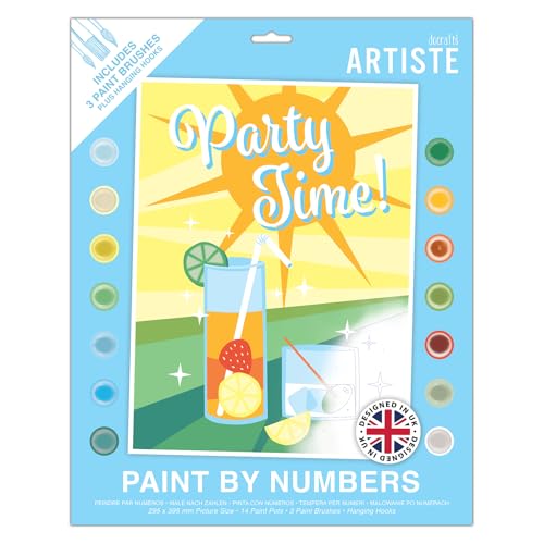 DOCRAFTS ARTISTE Großes Malen nach Zahlen, Partyzeit, Sommerhandwerk, 395 x 295 mm, Tafel, 14 Acrylfarben, 3 Größen, Pinsel-Set für Erwachsene, Hobbys, Basteln, Zahlencodiertes Design, personalisierte von DOCRAFTS ARTISTE
