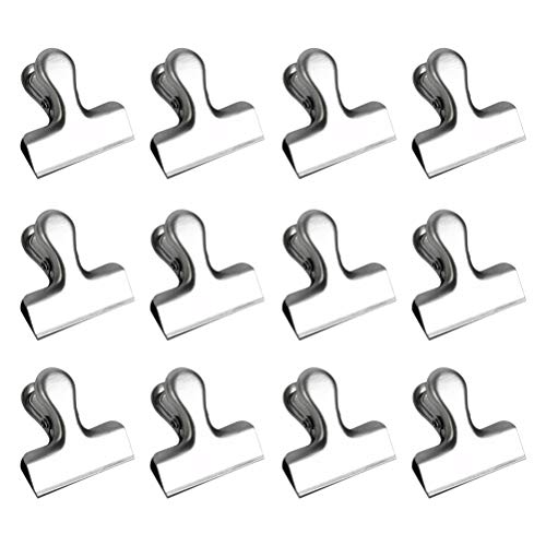 DODUOS 12 STK Verschlussklammern Verschlussclips Metall Clips klammern große aus Edelstahl, Büroklammern Binder Clips klammern für Tüten, Fotos, Küche, Büro - 7.7 * 6.3cm von DODUOS
