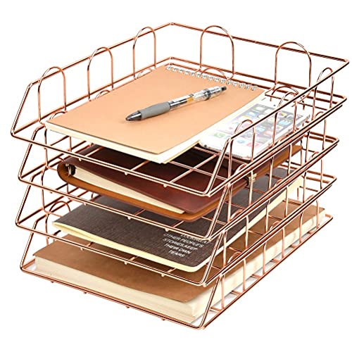 DODUOS A4 Schreibtisch Ablage Organizer 4 Tier, Briefablage Metall Stapelbare, Desk File Organizer Dokumentenablage Papierablage für Zuhause, Schule und Büro (Rose Gold) von DODUOS