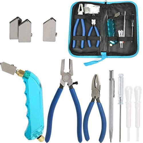 DODUOS Professioneller Glasschneider Set - Öl-Feed Cutter mit Schneidkopf 2 Größen, Fugenzange Pliers, Öltropfer, Skulpturenstift, Schraubendreher, Tasche - Glas Cutter für Glass Akkurate Schnitte von DODUOS