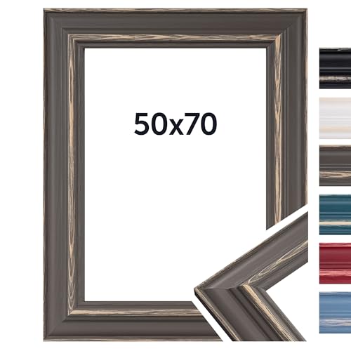 DÖRR Bilderrahmen Boho - Massiv Holz - Kunstglas - Shabby Chic - Vintage Style - Made In Italy 50x70 Grau von DÖRR