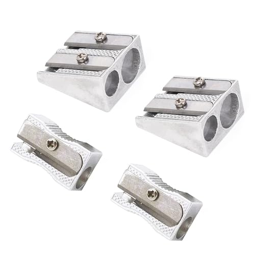 4-teiliges Bleistiftspitzer-Set, Metall-Doppelloch und Einzelloch, manueller Bleistiftspitzer für Kinder, Erwachsene, Schule, Zuhause und Büro von DOETYD