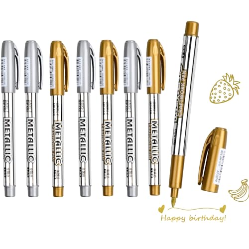 DOETYD Metallic-Marker, Goldstift, 8 Stück, 4 goldfarben + 4 silberfarben, permanente Metallic-Stifte für die Herstellung von Kunstkarten, Malalben, DIY, Scrapbook DOETYD Metallic-Marker, Goldstift, 8 Stück, 4 goldfarben + 4 silberfarben, permanente Metallic-Stifte für die Herstellung von Kunstkarten, Malalben, DIY, Scrapbook von DOETYD
