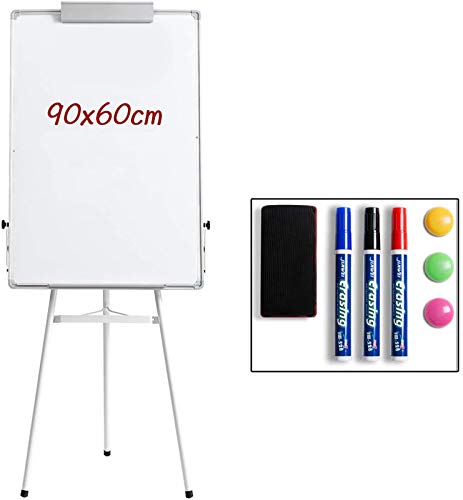 DOEWORKS 90cm x 60cm Whiteboard mit Dreibein Ständer, magnetisch trocken abwischbares Board/Flipchart Staffelei Whiteboard, höhenverstellbares Standboard von DOEWORKS