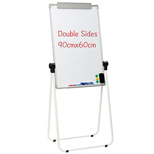 DOEWORKS Magnetische Whiteboards mit Ständer Flipchart Staffelei Whiteboard, doppelseitiger Ständer, höhenverstellbar und zusammenklappbar, 90cm x 60cm, Grauer Rahmen von DOEWORKS